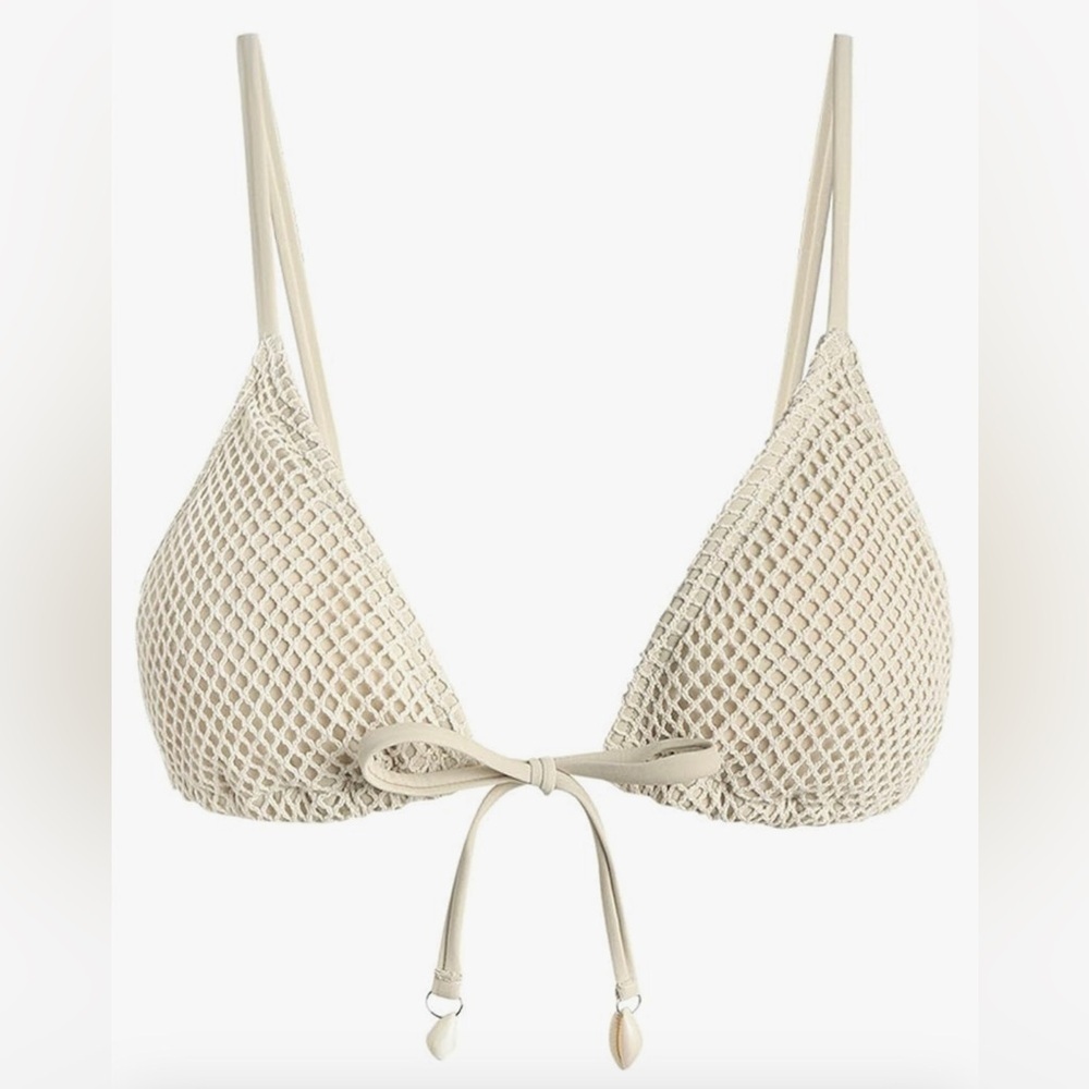 NWT ZAFUL Triangle String Bikini Top Mesh Tie Shell Swimsuit Top Only Sz 4
